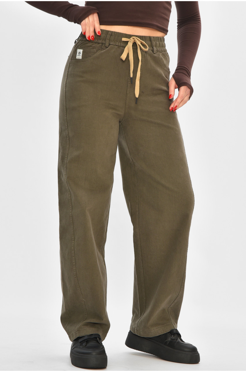 Штаны женские однотонные тёмно-коричневого цвета 510-3 208372