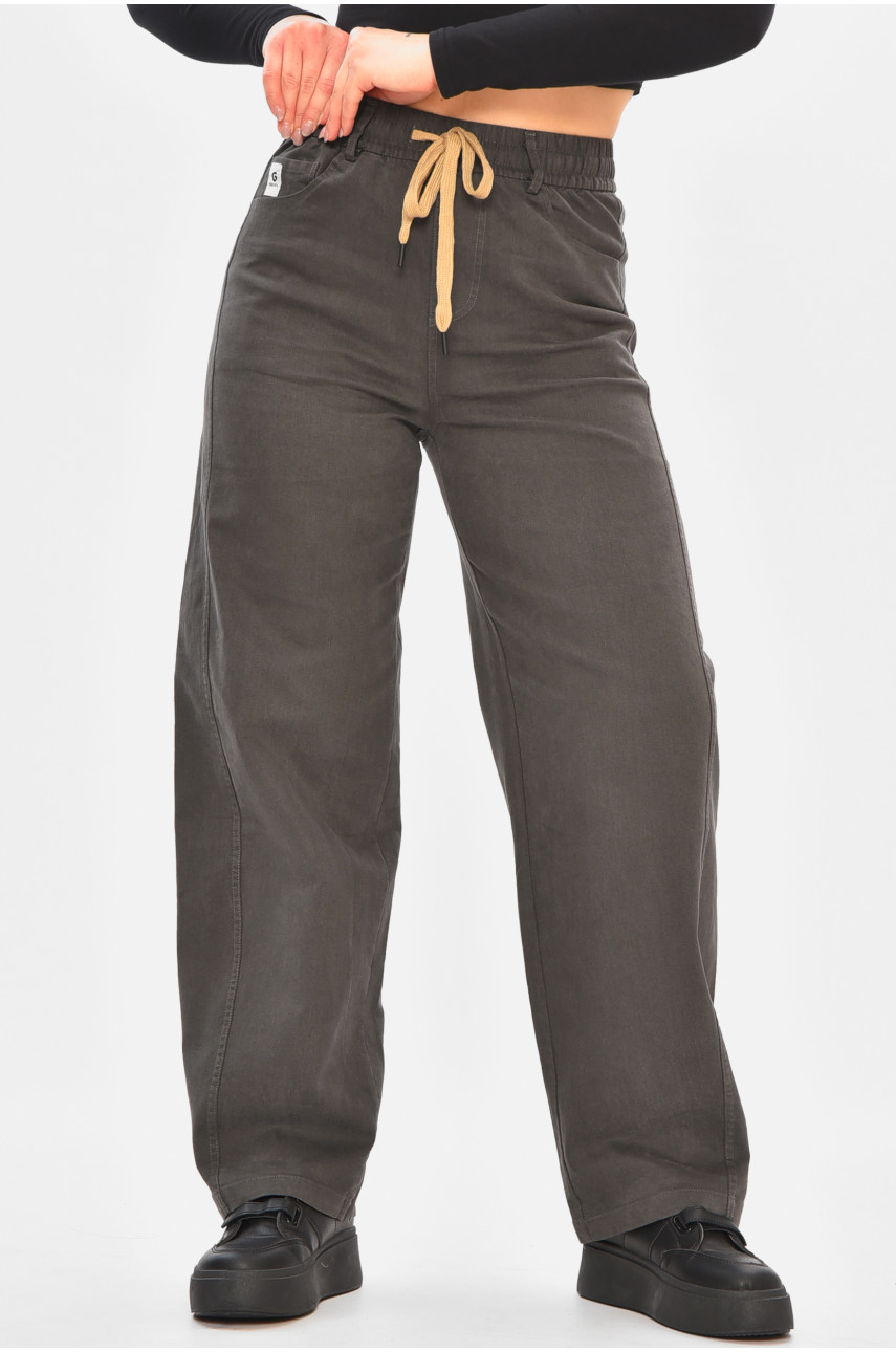 Штаны женские однотонные тёмно-серого цвета 510-3 208374