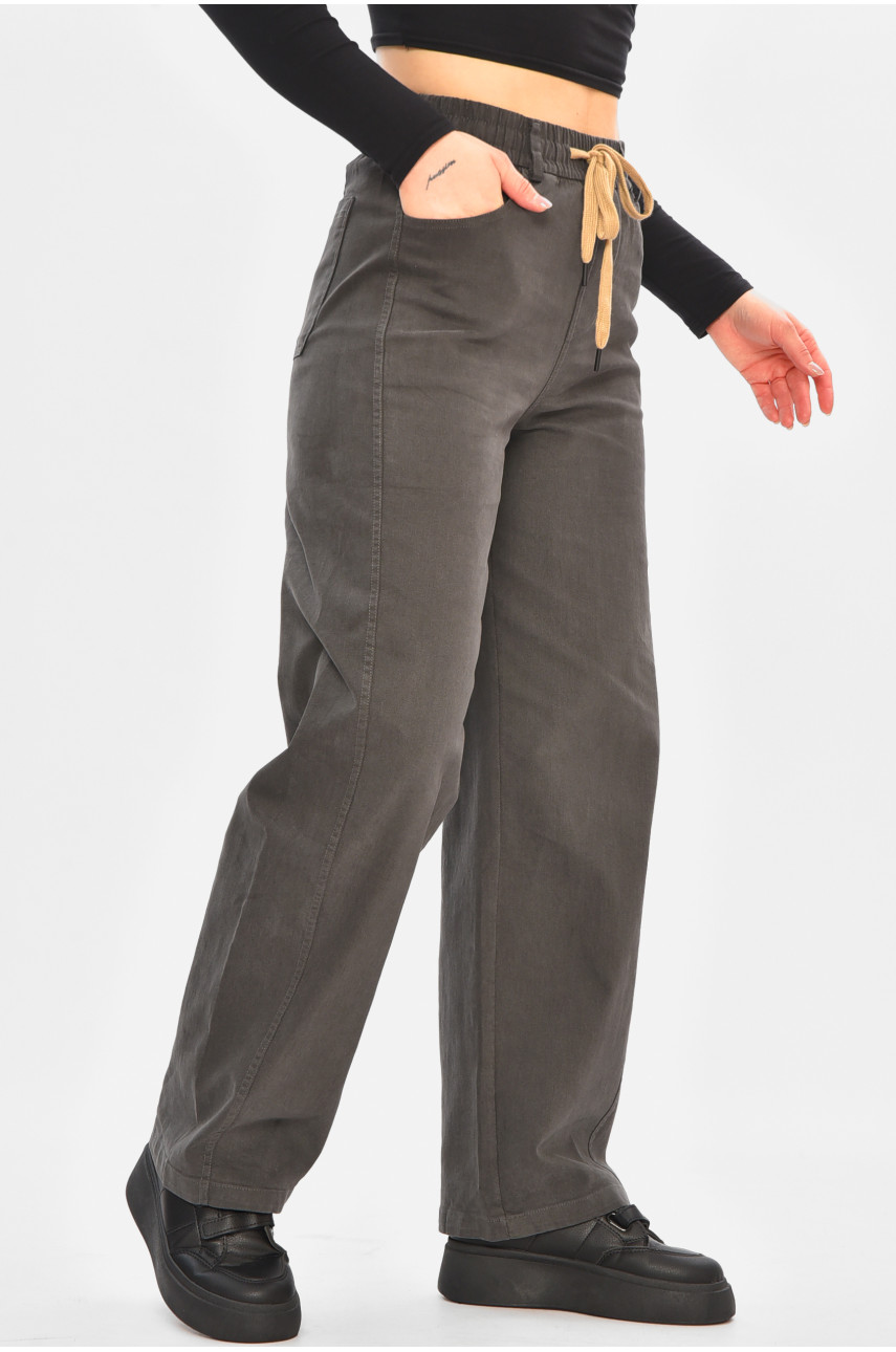 Штаны женские однотонные тёмно-серого цвета 510-3 208374