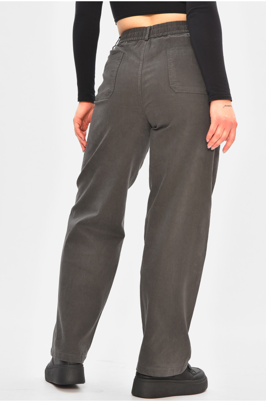 Штаны женские однотонные тёмно-серого цвета 510-3 208374