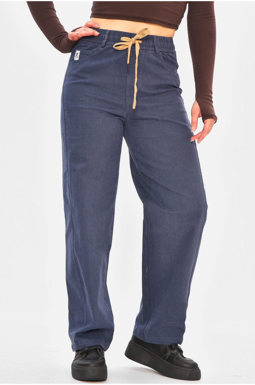 Штаны женские однотонные тёмно-синего цвета 510-3 208375