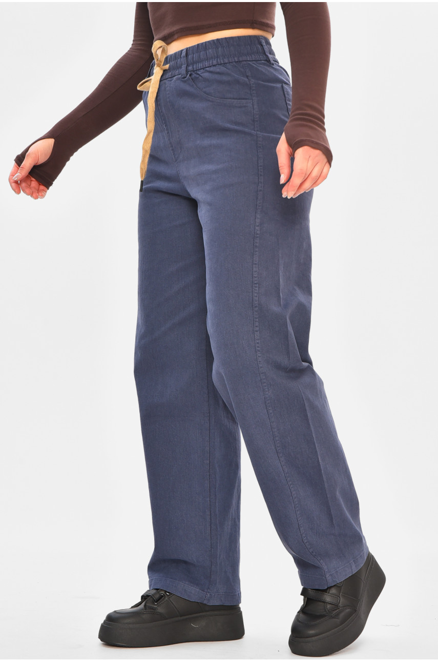 Штаны женские однотонные тёмно-синего цвета 510-3 208375