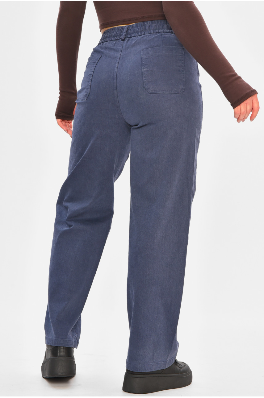 Штаны женские однотонные тёмно-синего цвета 510-3 208375