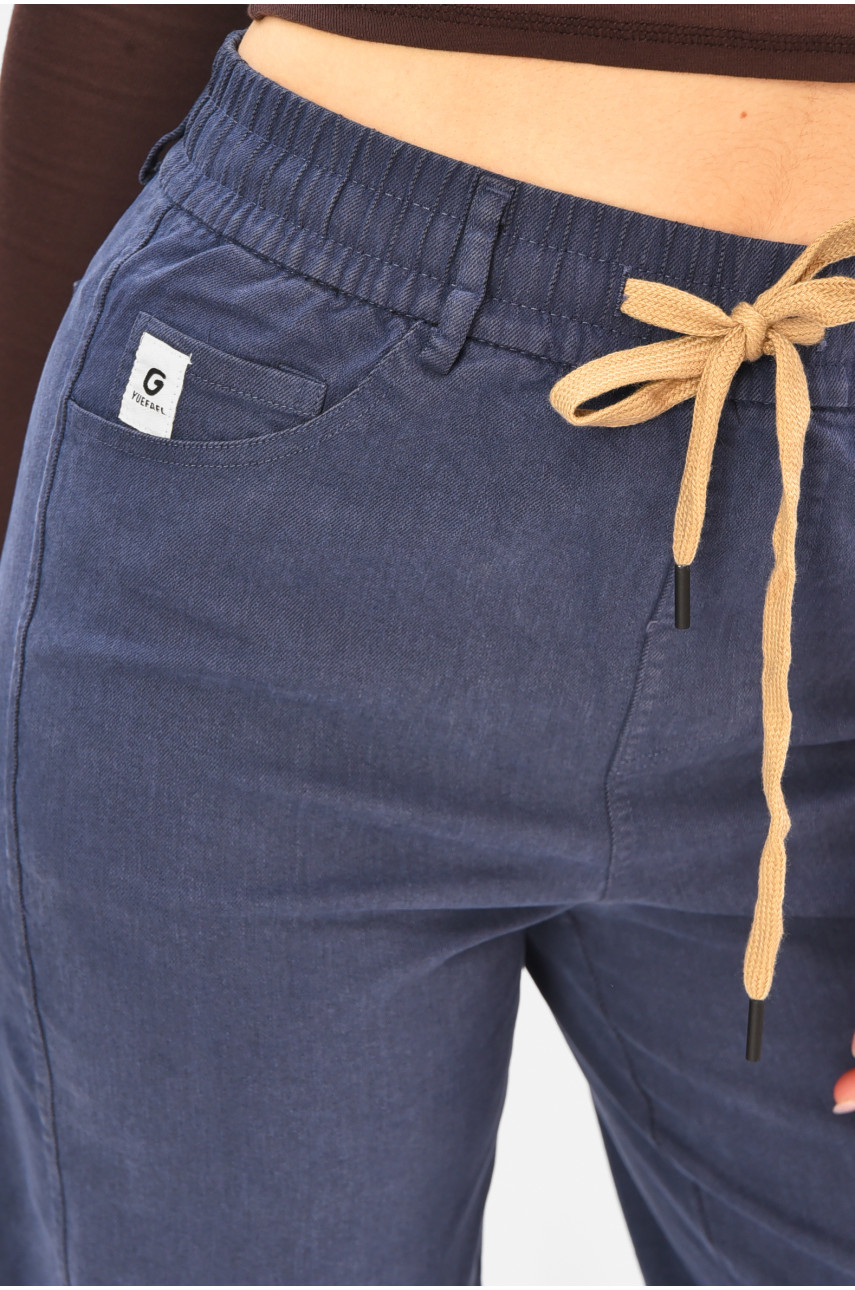 Штаны женские однотонные тёмно-синего цвета 510-3 208375