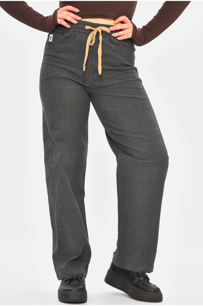 Штаны женские однотонные тёмно-серого цвета 510-3 208376