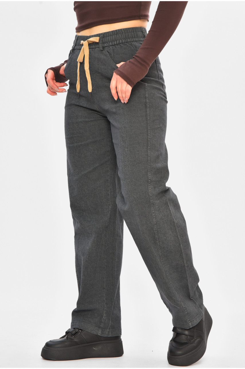Штаны женские однотонные тёмно-серого цвета 510-3 208376