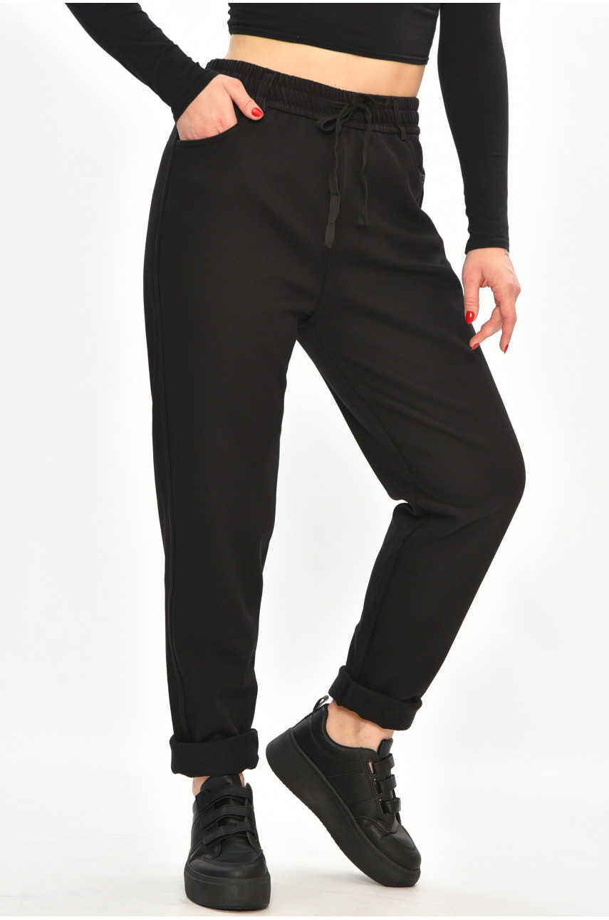 Джинсы женские однотонные на флисе черного цвета А4112-1 208378