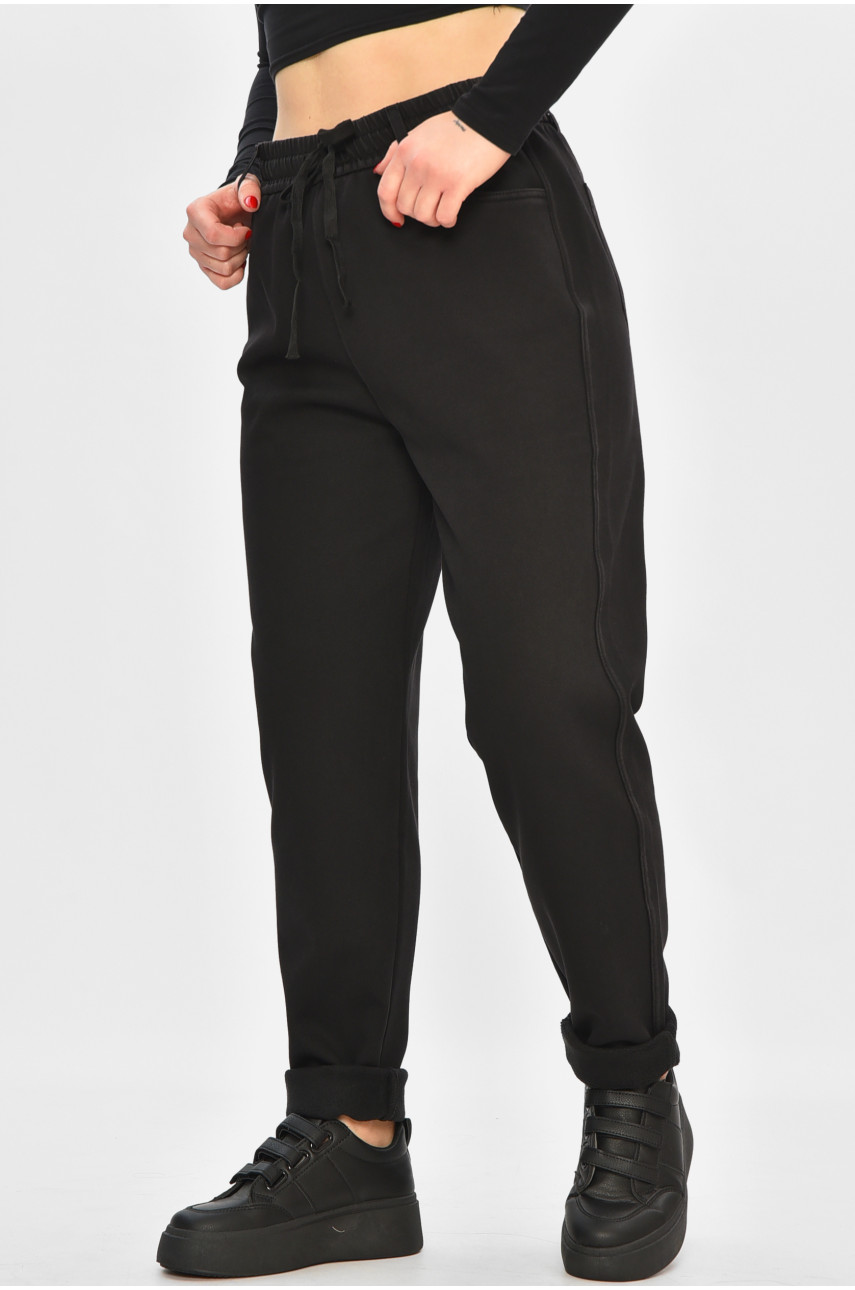 Джинсы женские однотонные на флисе черного цвета А4112-1 208378