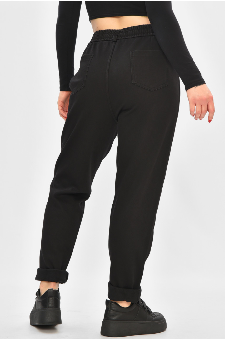 Джинсы женские однотонные на флисе черного цвета А4112-1 208378