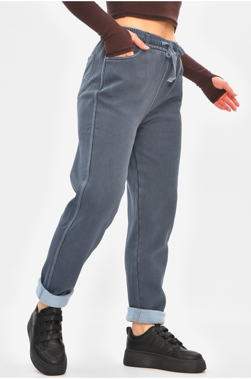 Джинсы женские однотонные на флисе синего цвета А4112-1 208380