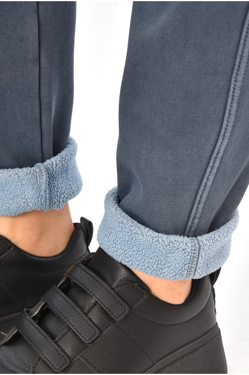 Джинсы женские однотонные на флисе синего цвета А4112-1 208380