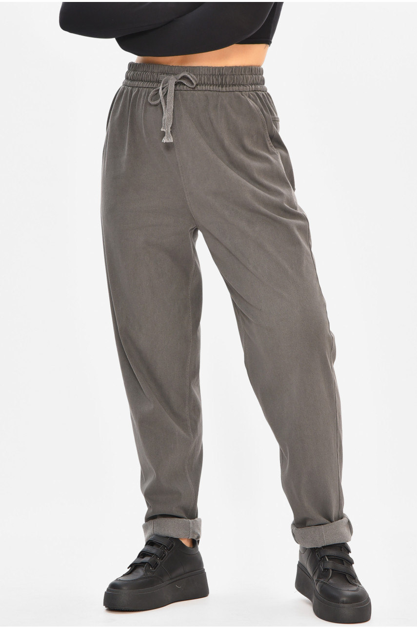 Джинсы женские однотонные на флисе темно-серого цвета А4112-1 208381