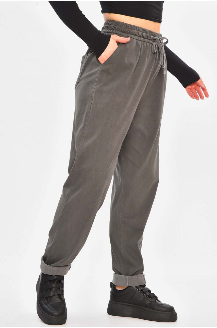 Джинсы женские однотонные на флисе темно-серого цвета А4112-1 208381