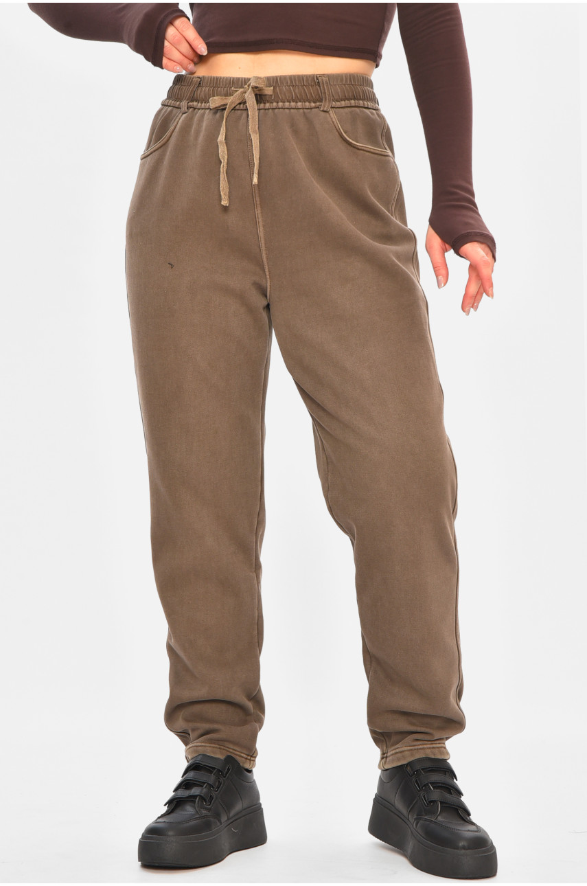 Джинсы женские однотонные на флисе темно-коричневого цвета А4112-1 208382