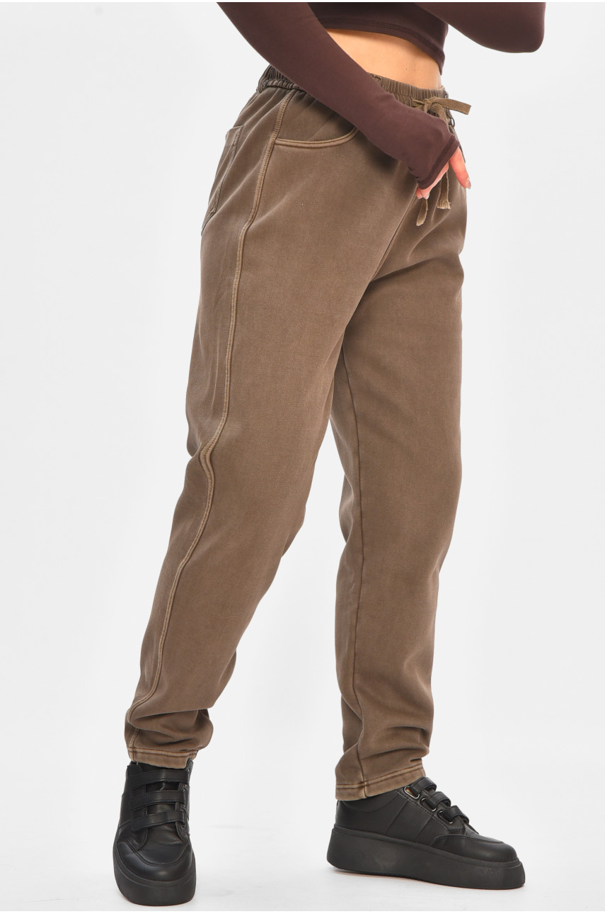 Джинсы женские однотонные на флисе темно-коричневого цвета А4112-1 208382