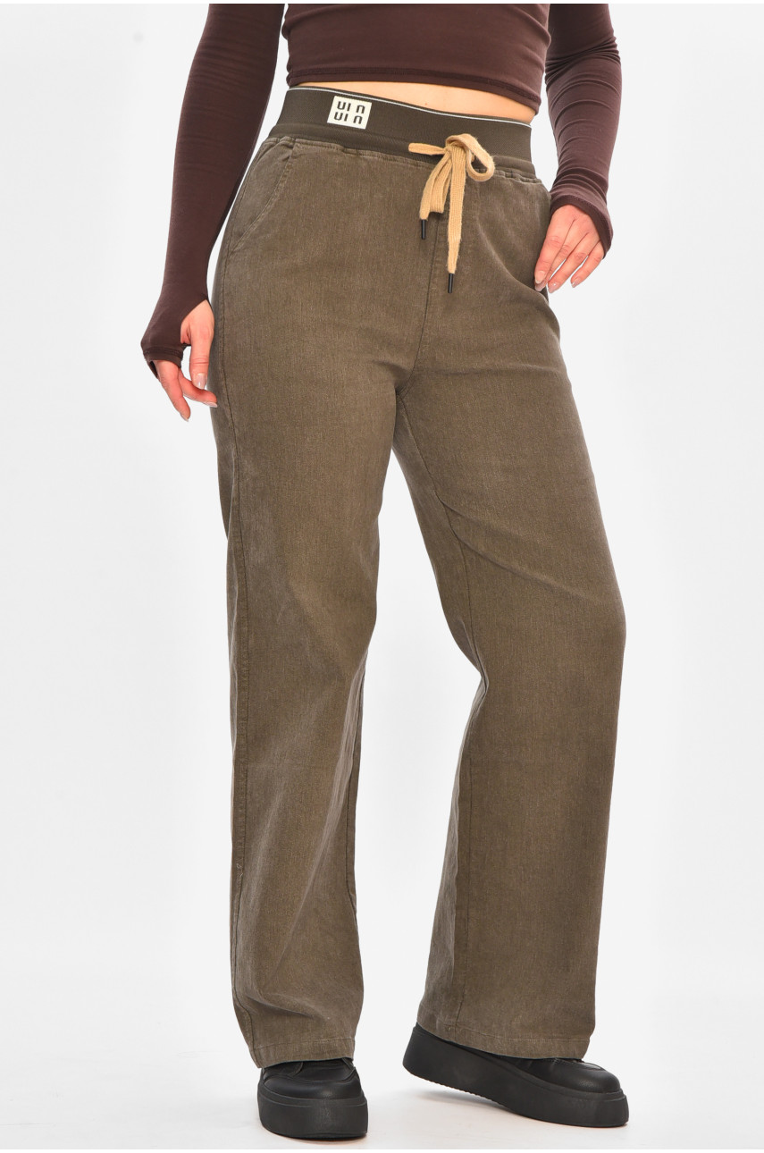 Штаны женские однотонные тёмно-коричневого цвета 510-4 208384