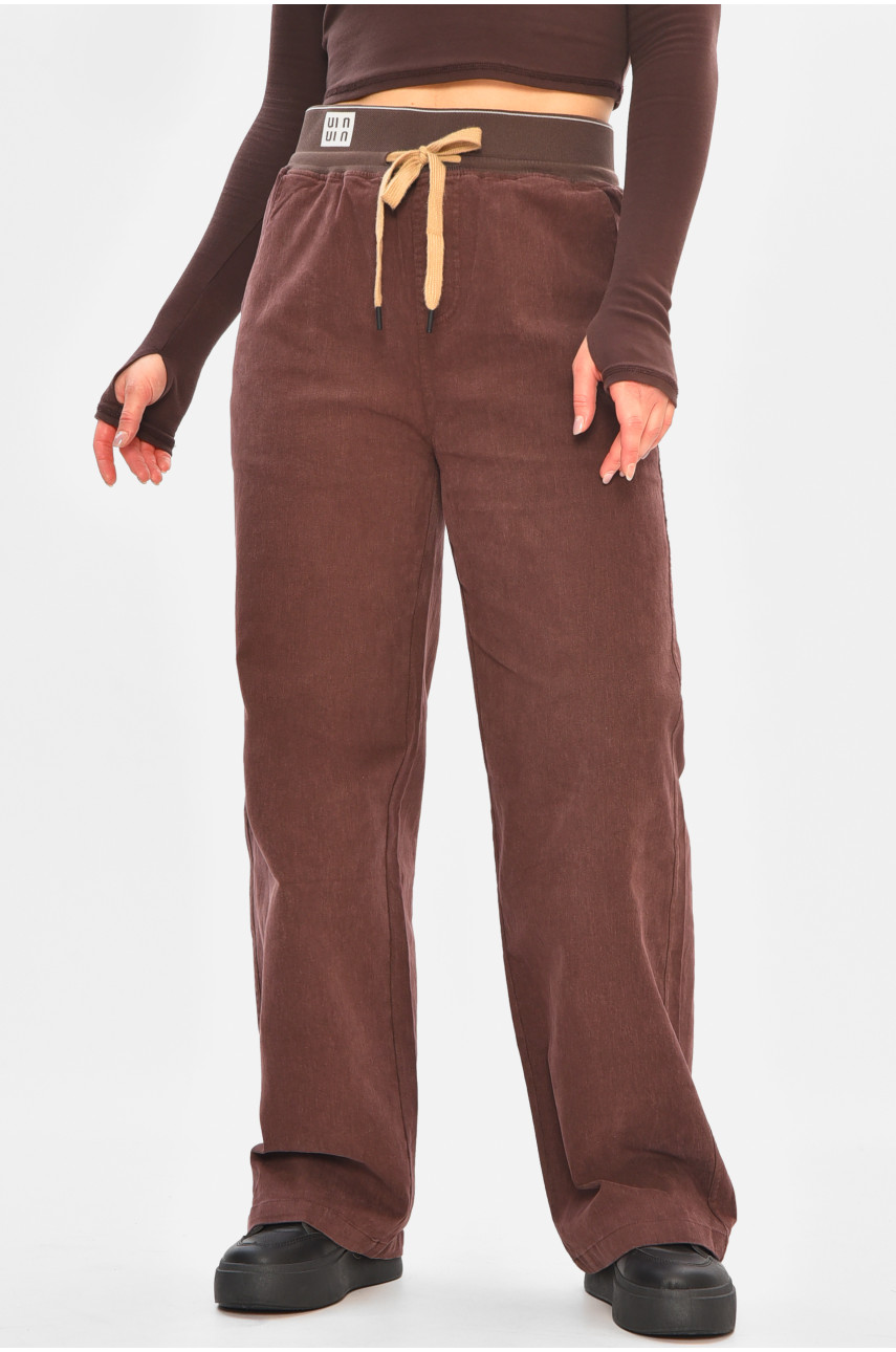 Штаны женские однотонные бордового цвета 510-4 208386