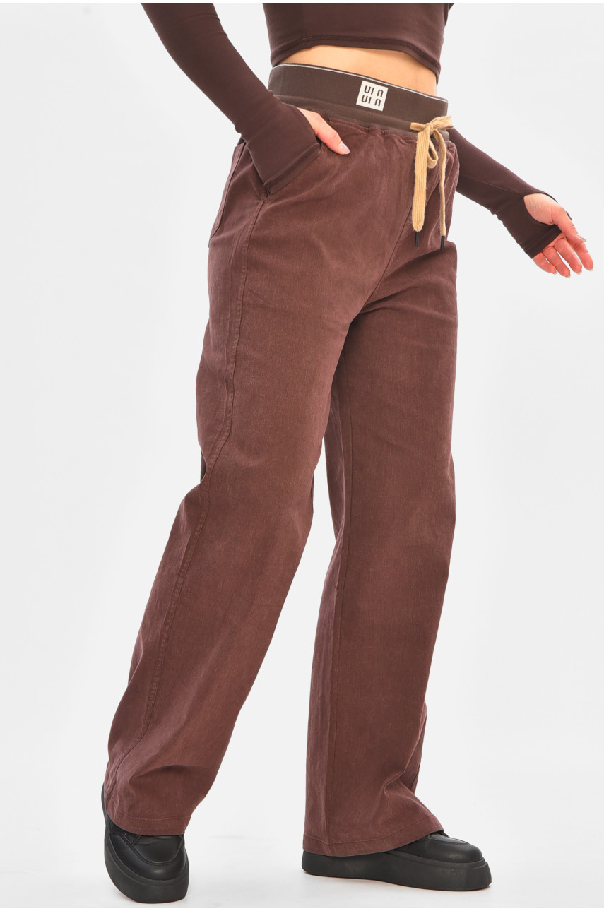 Штаны женские однотонные бордового цвета 510-4 208386