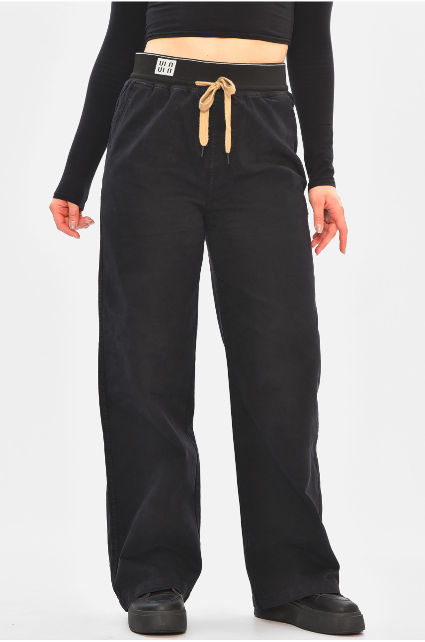 Штаны женские однотонные черного цвета 510-4 208393