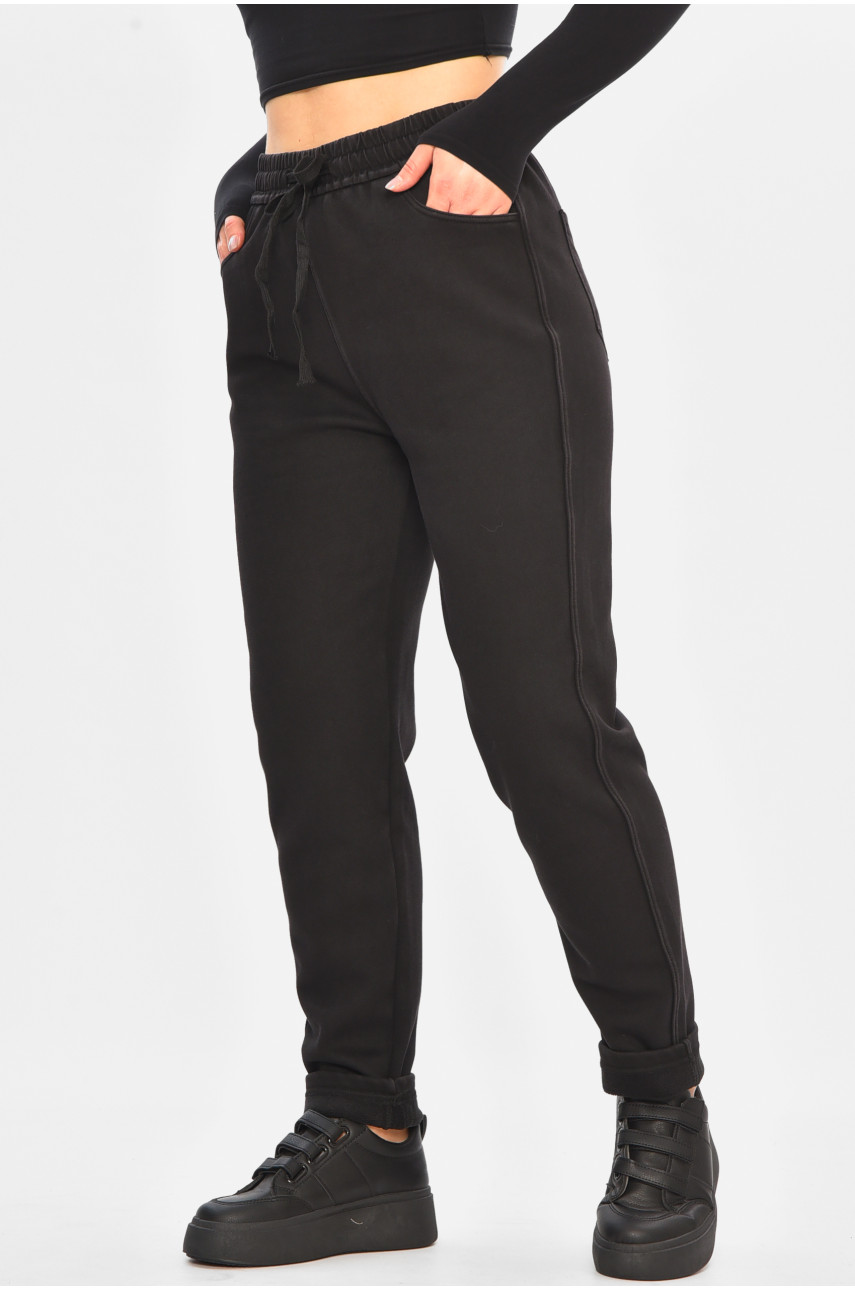 Штаны женские однотонные на флисе черного цвета А4111-3 208395