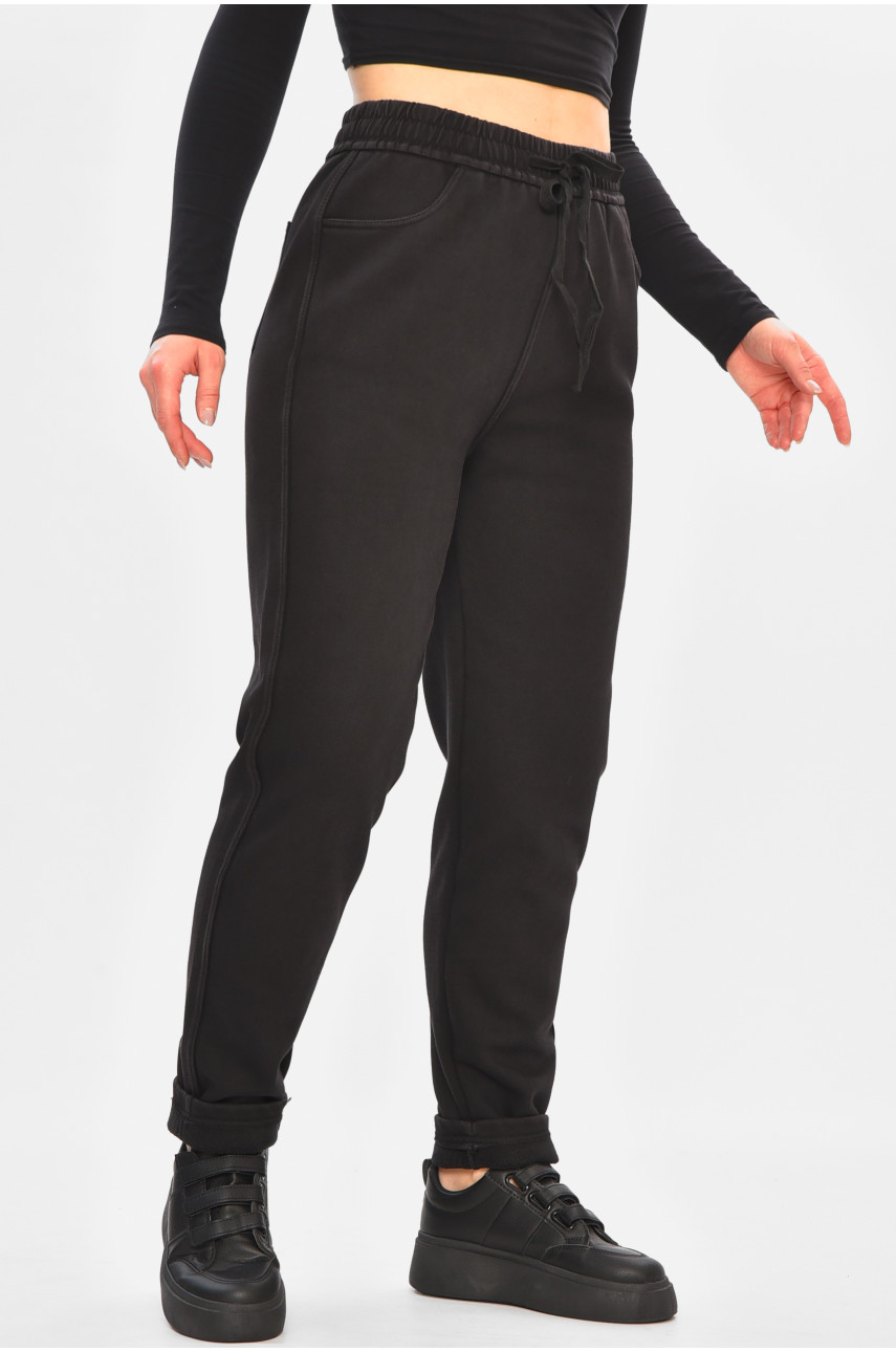 Штаны женские однотонные на флисе черного цвета А4111-3 208395