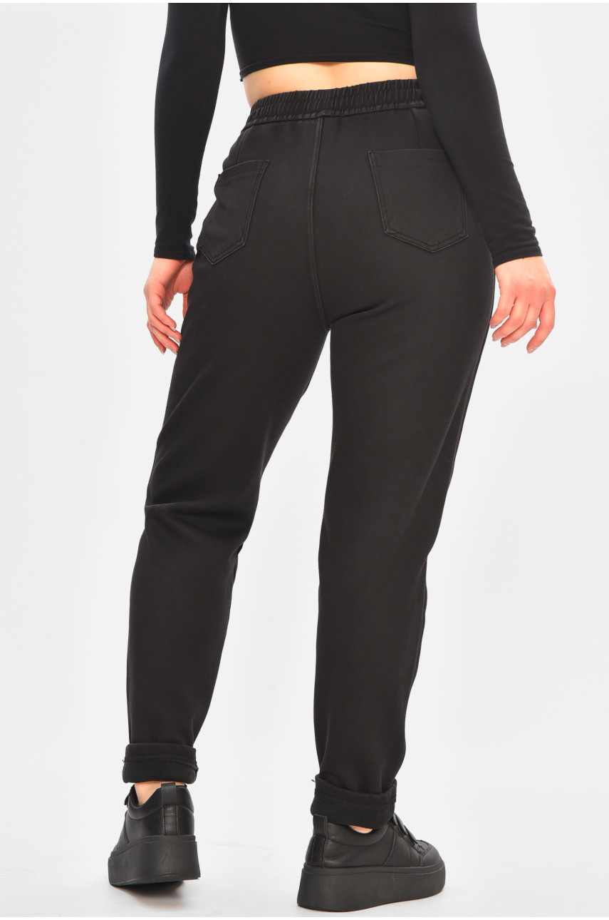 Штаны женские однотонные на флисе черного цвета А4111-3 208395