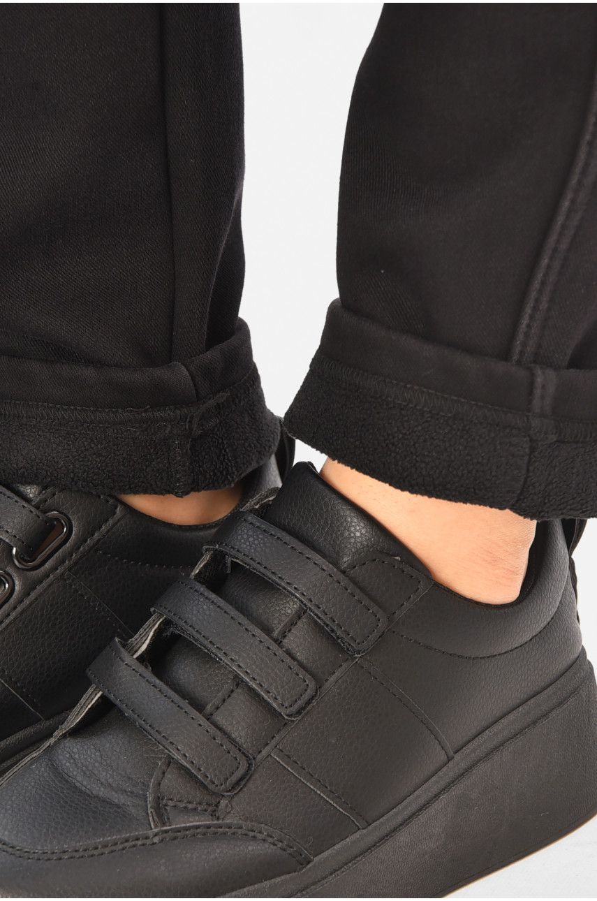 Штаны женские однотонные на флисе черного цвета А4111-3 208395