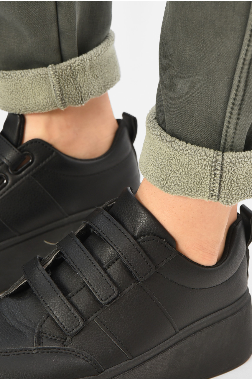 Штаны женские однотонные на флисе тёмно-зеленого цвета А4111-3 208396