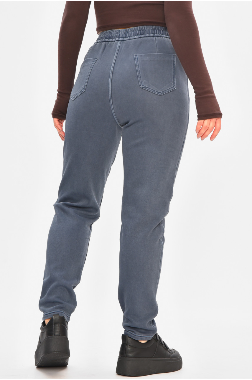 Штаны женские однотонные на флисе синего цвета А4111-3 208398