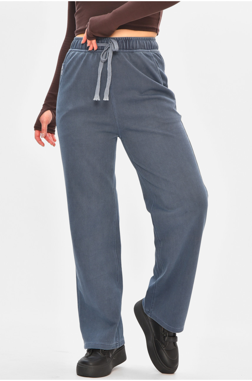 Штаны женские однотонные тёмно-синего цвета 571-4 208405