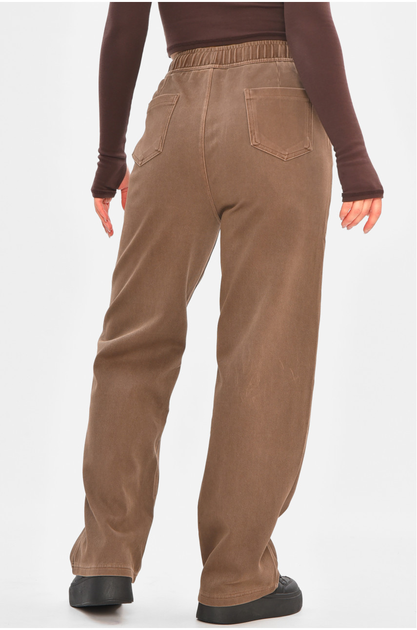Штаны женские однотонные тёмно-коричневого цвета 571-4 208410