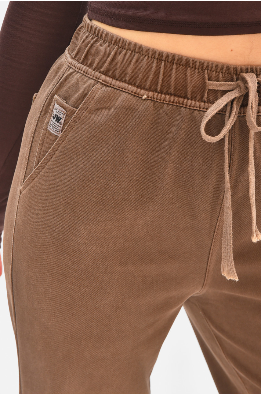 Штаны женские однотонные тёмно-коричневого цвета 571-4 208410