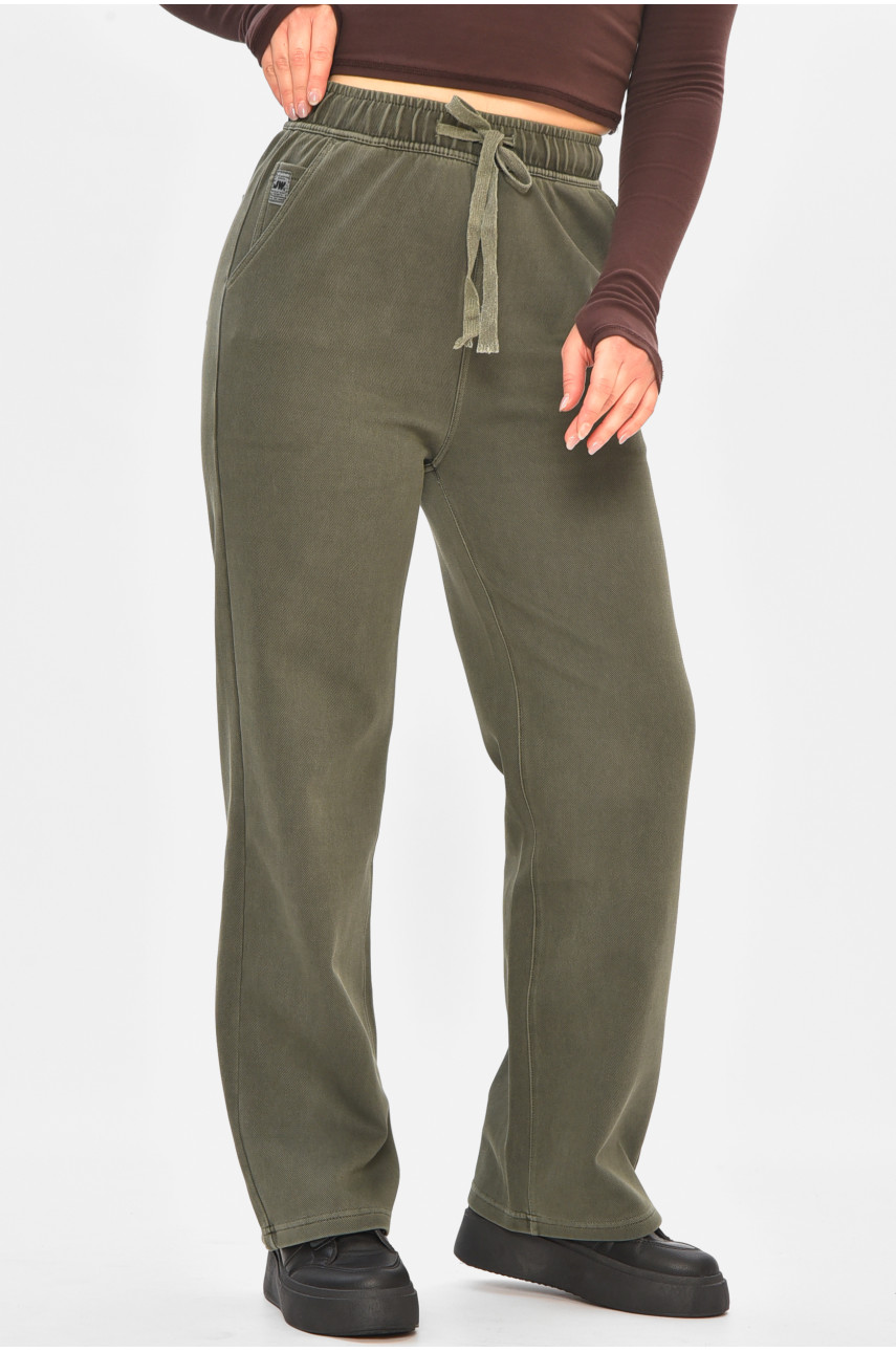 Штаны женские однотонные тёмно-зеленого цвета 571-4 208412