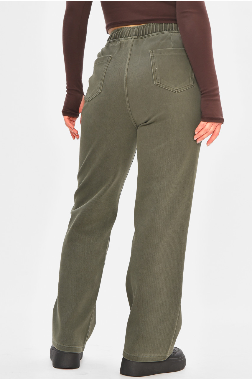 Штаны женские однотонные тёмно-зеленого цвета 571-4 208412