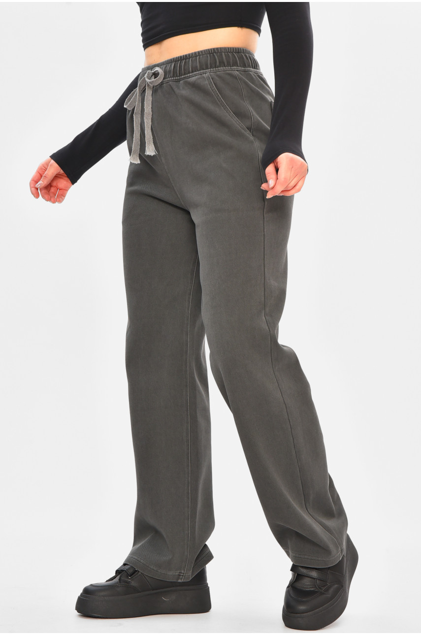 Штаны женские однотонные тёмно-серого цвета 571-4 208413