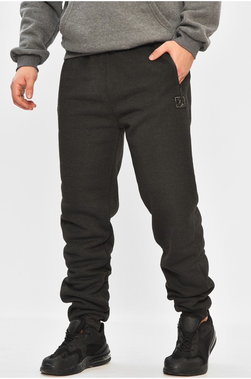 Спортивные штаны мужские на флисе черного цвета А924-9 208418