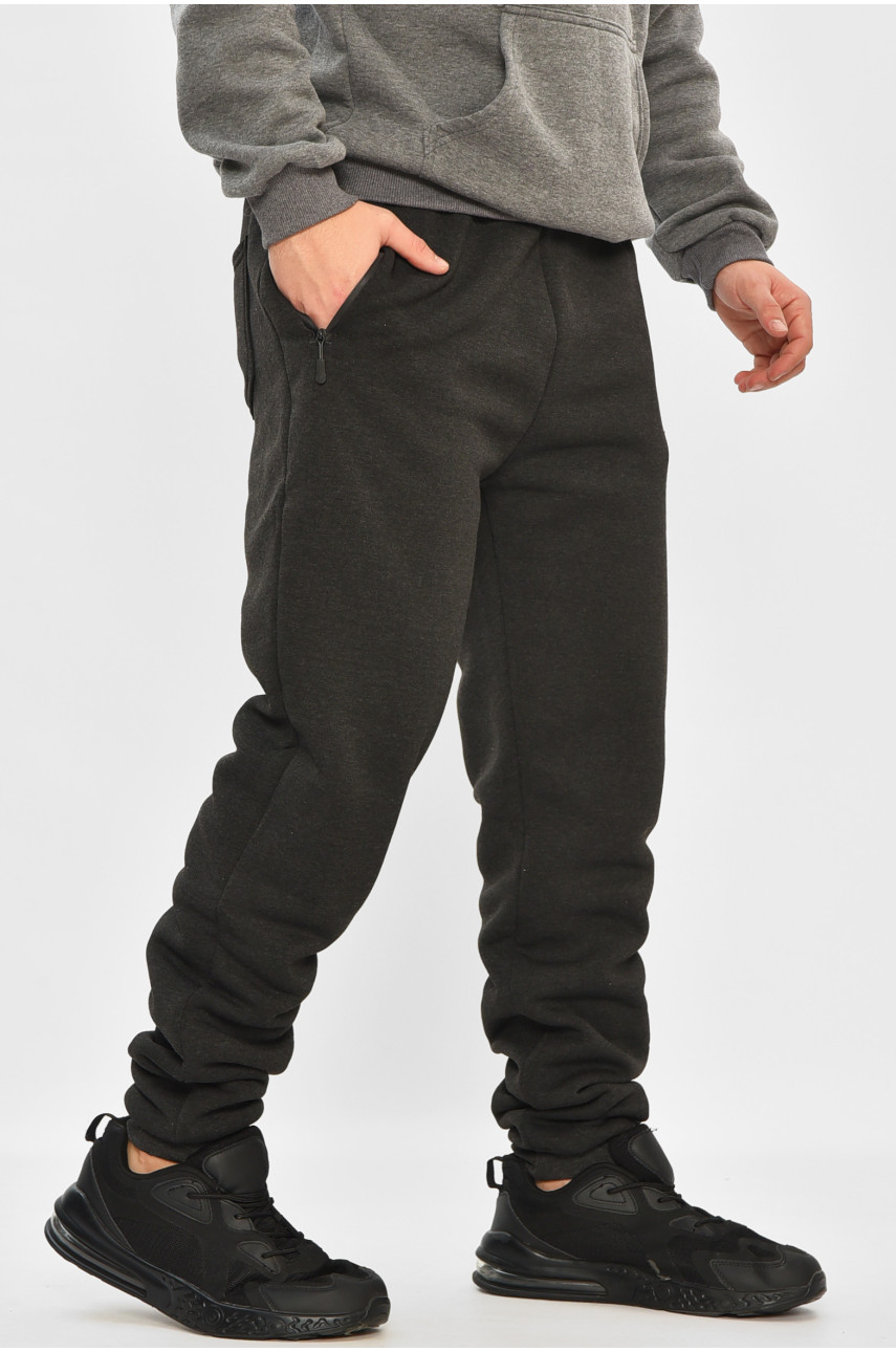 Спортивные штаны мужские на флисе черного цвета А924-9 208418