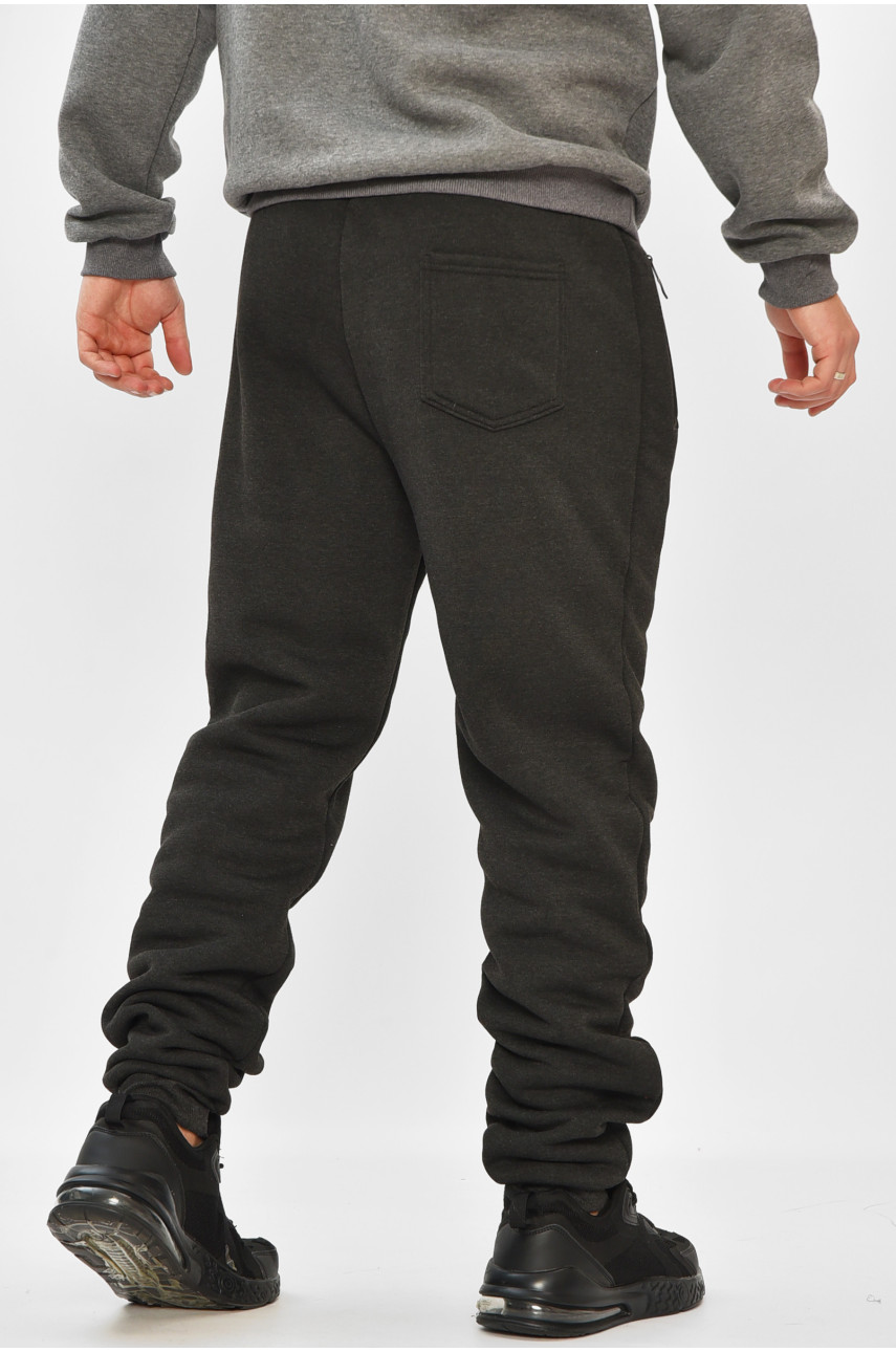 Спортивные штаны мужские на флисе черного цвета А924-9 208418