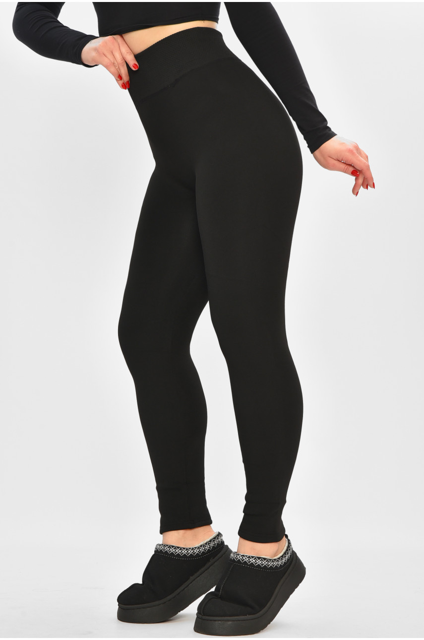 Лосины женские на искусственном меху черного цвета А940 208419