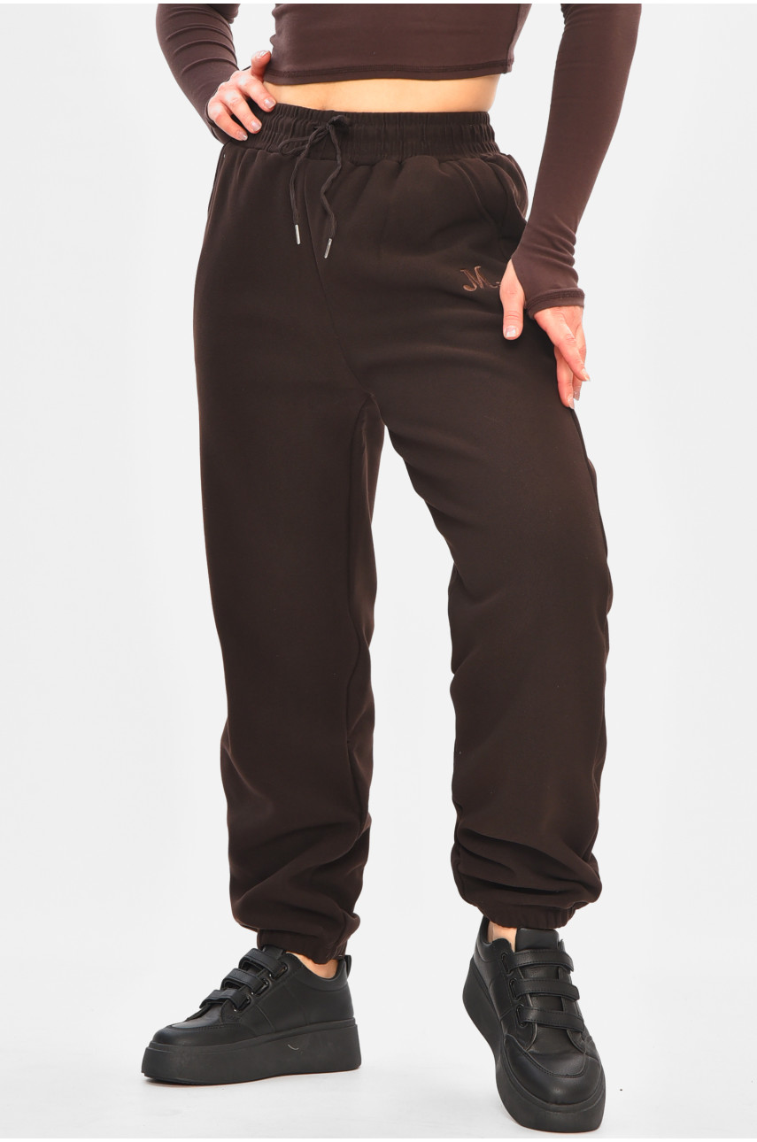 Спортивные штаны женские на флисе тёмно-коричневого цвета А2109-2 208421