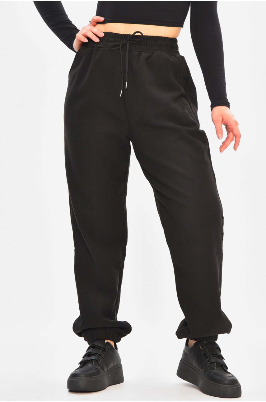 Спортивные штаны женские на флисе черного цвета А2109-2 208423