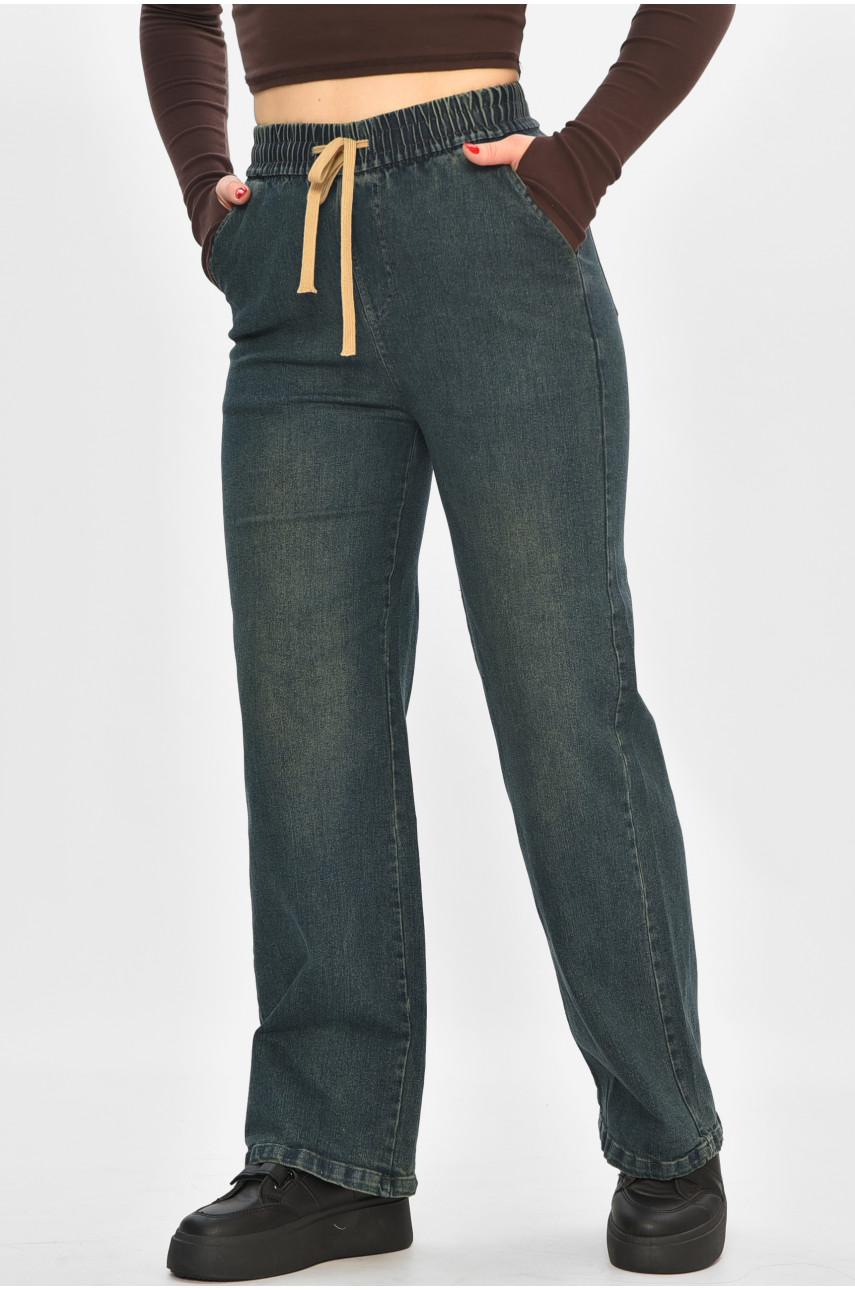 Джинсы женские однотонные тёмно-синего цвета 9134 208425