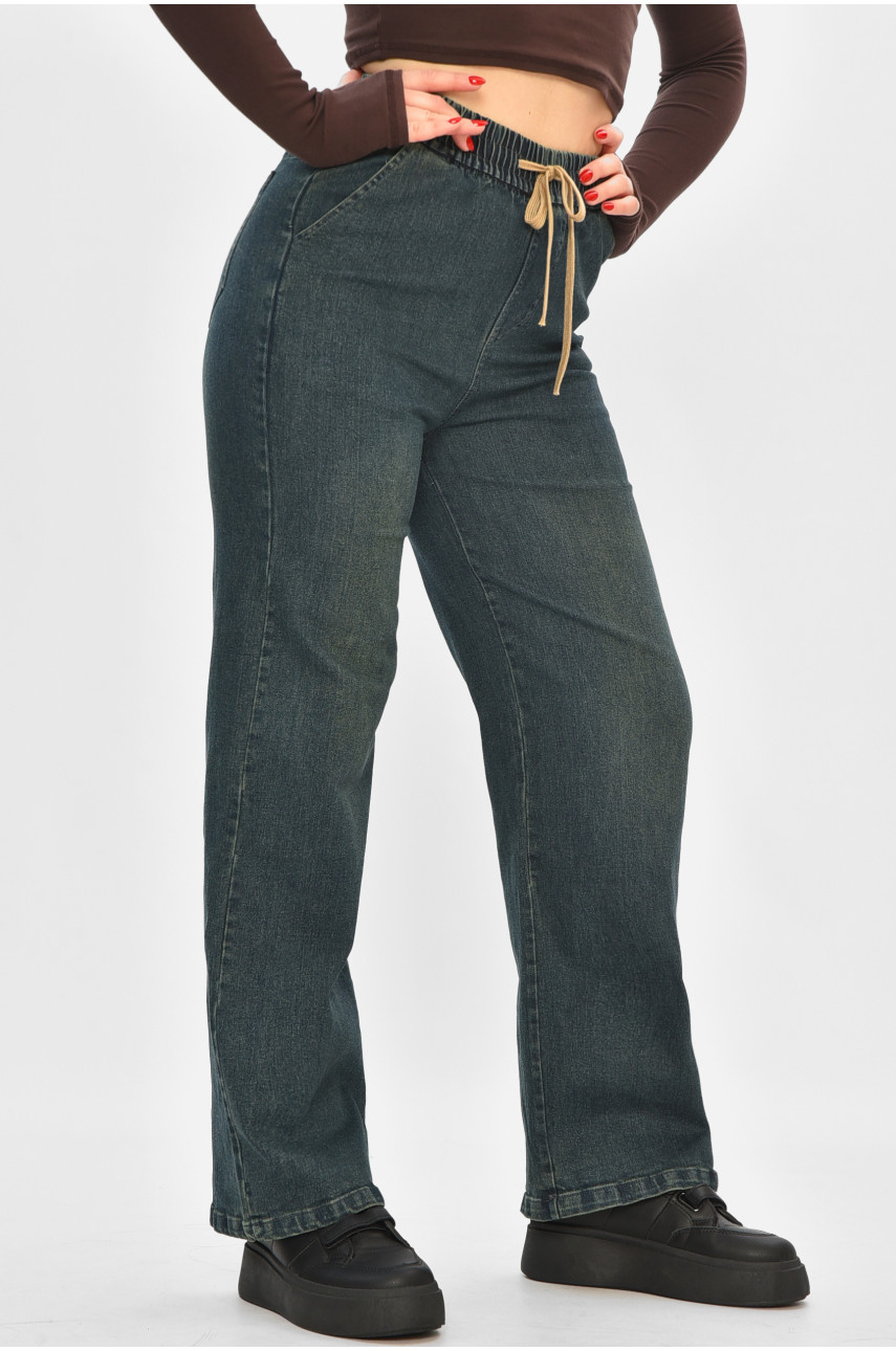 Джинсы женские однотонные тёмно-синего цвета 9134 208425