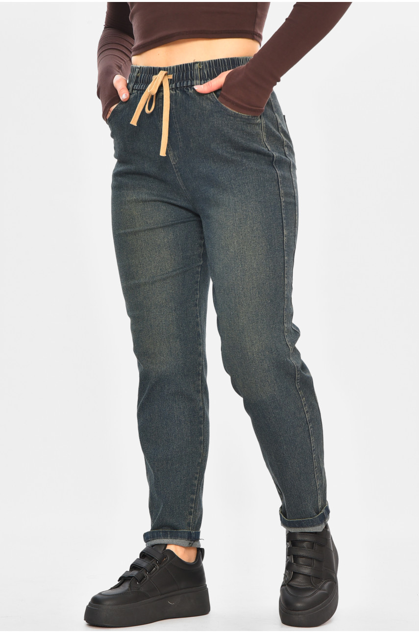 Джинсы женские однотонные тёмно-синего цвета 9131 208427