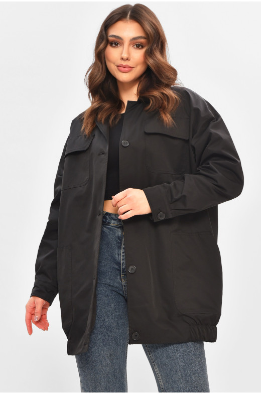Бомбер женский однотонный полубатальный черного цвета 3522 208485