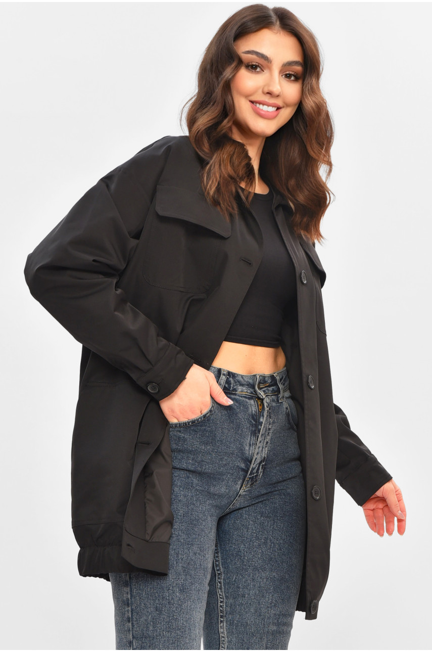 Бомбер женский однотонный полубатальный черного цвета 3522 208485