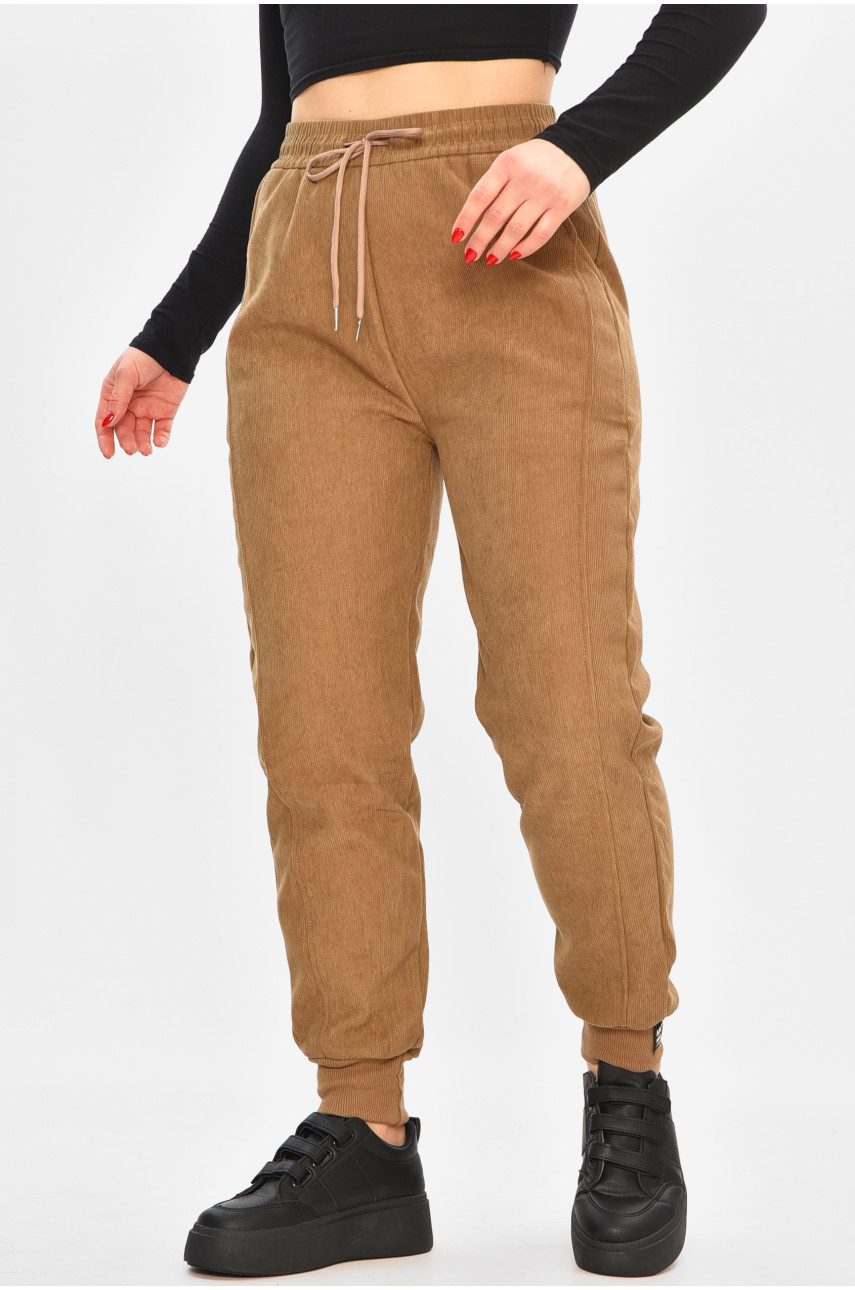 Спортивные штаны женские на искусственном меху бежевого цвета 2039 208487