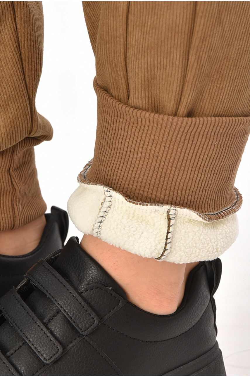 Спортивные штаны женские на искусственном меху бежевого цвета 2039 208487