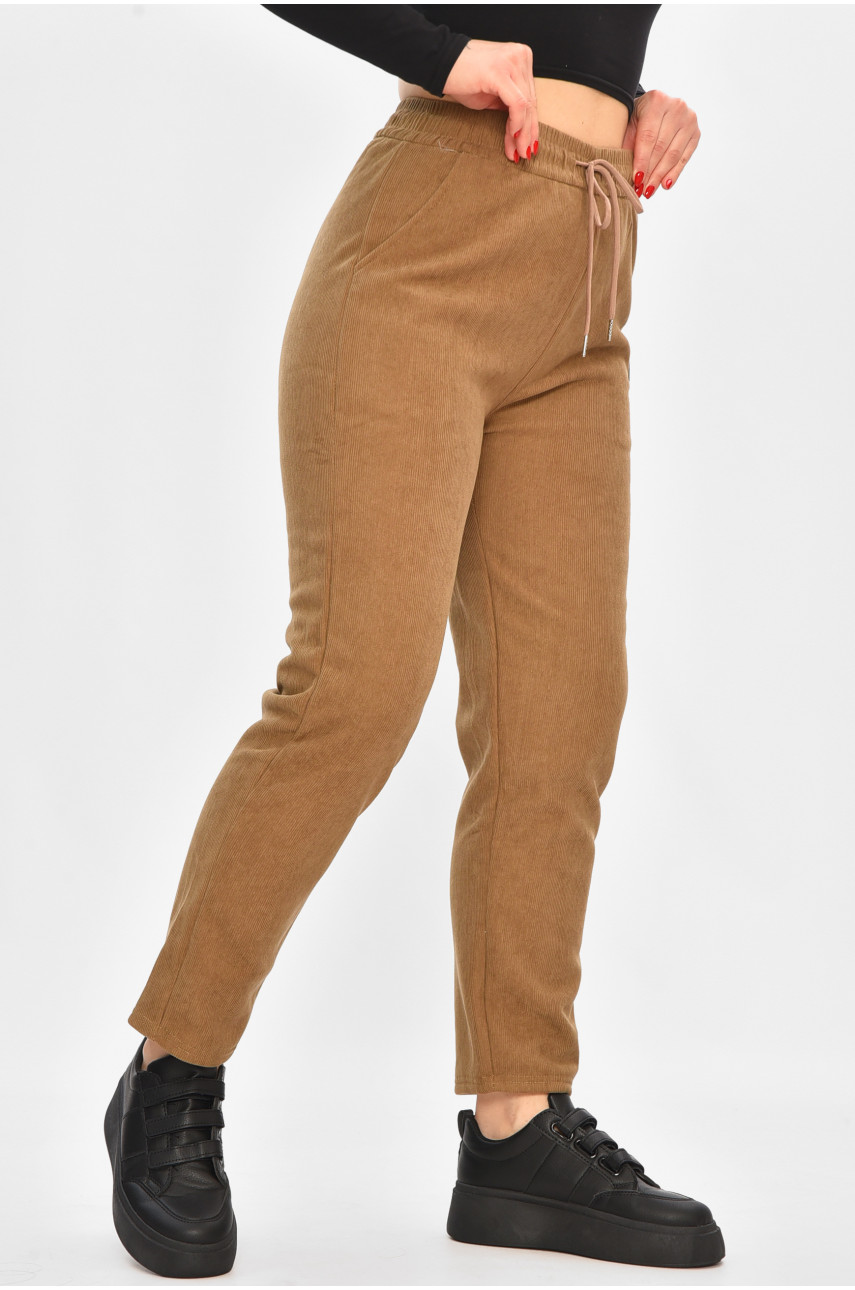 Спортивные штаны женские на искусственном меху бежевого цвета 2037 208488