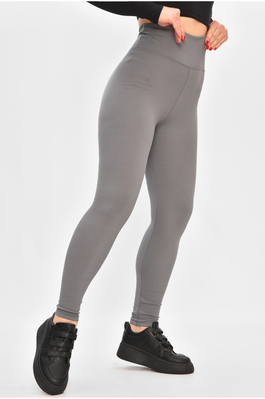 Лосины женские полубатальные в рубчик на флисе серого цвета 4001 208491